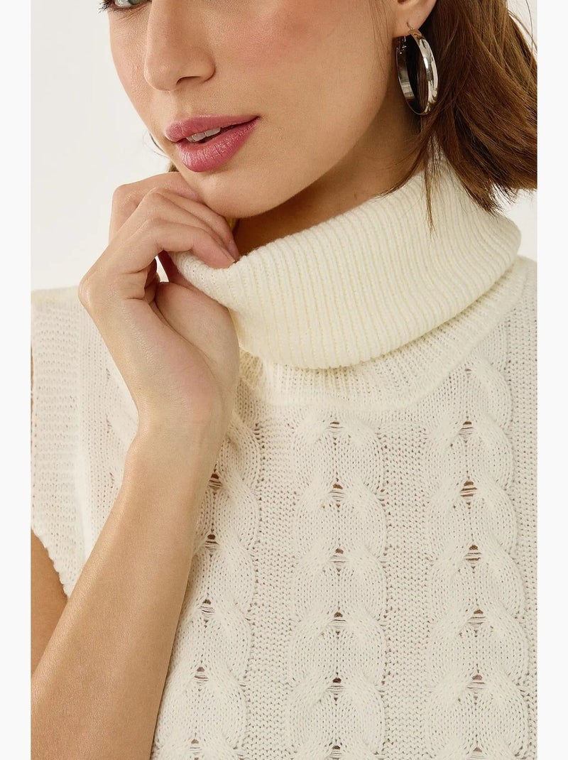 Chaleco de punto de cuello alto con patrón de trenza de pelo hiccup Blanco - Kiabi