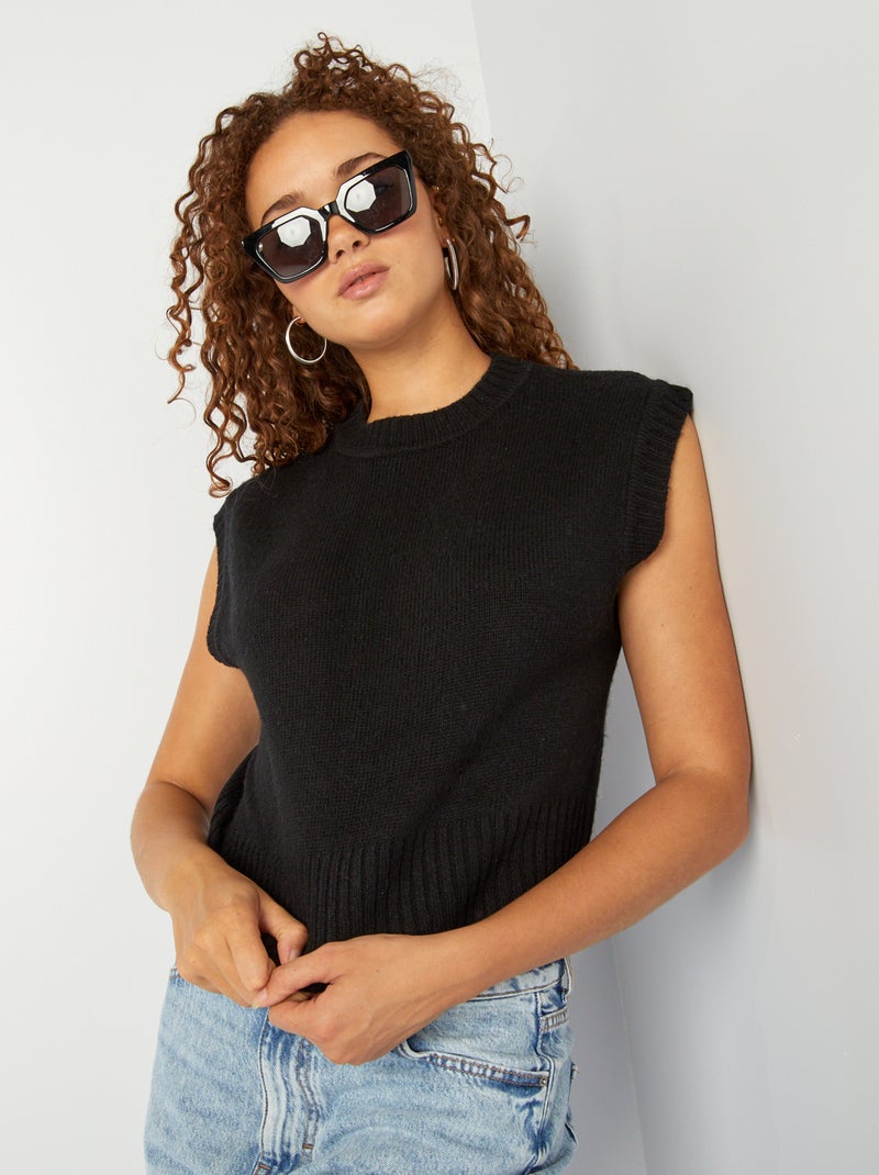 Kiabi Chaleco Negro Bordado Chaleco Tejido Chaleco Punto Kiabi