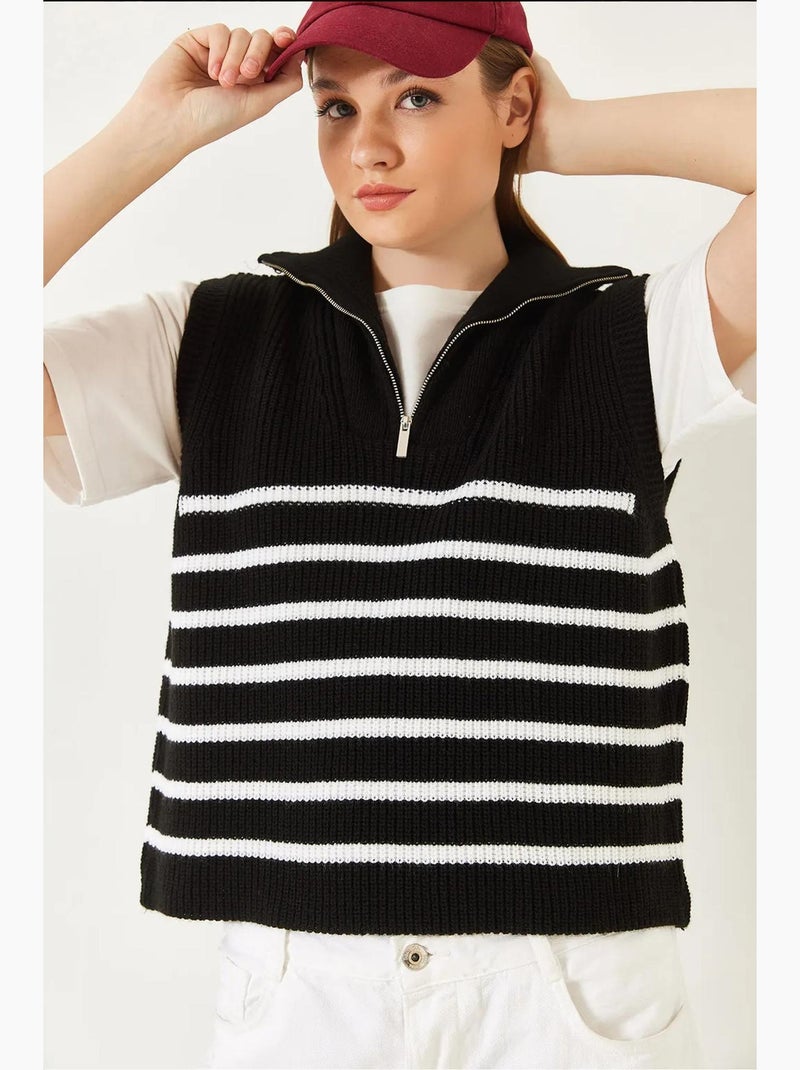 Chaleco de punto selanik con cremallera lucci Negro Blanco - Kiabi