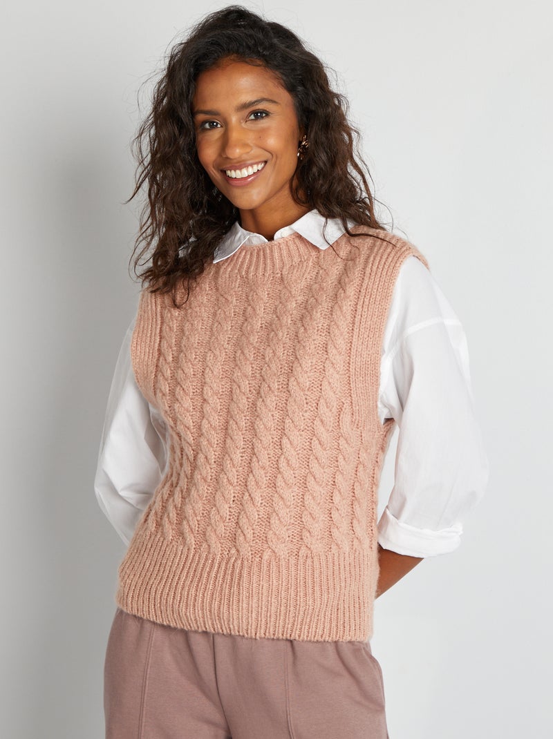Chaleco de punto trenzado ROSA - Kiabi