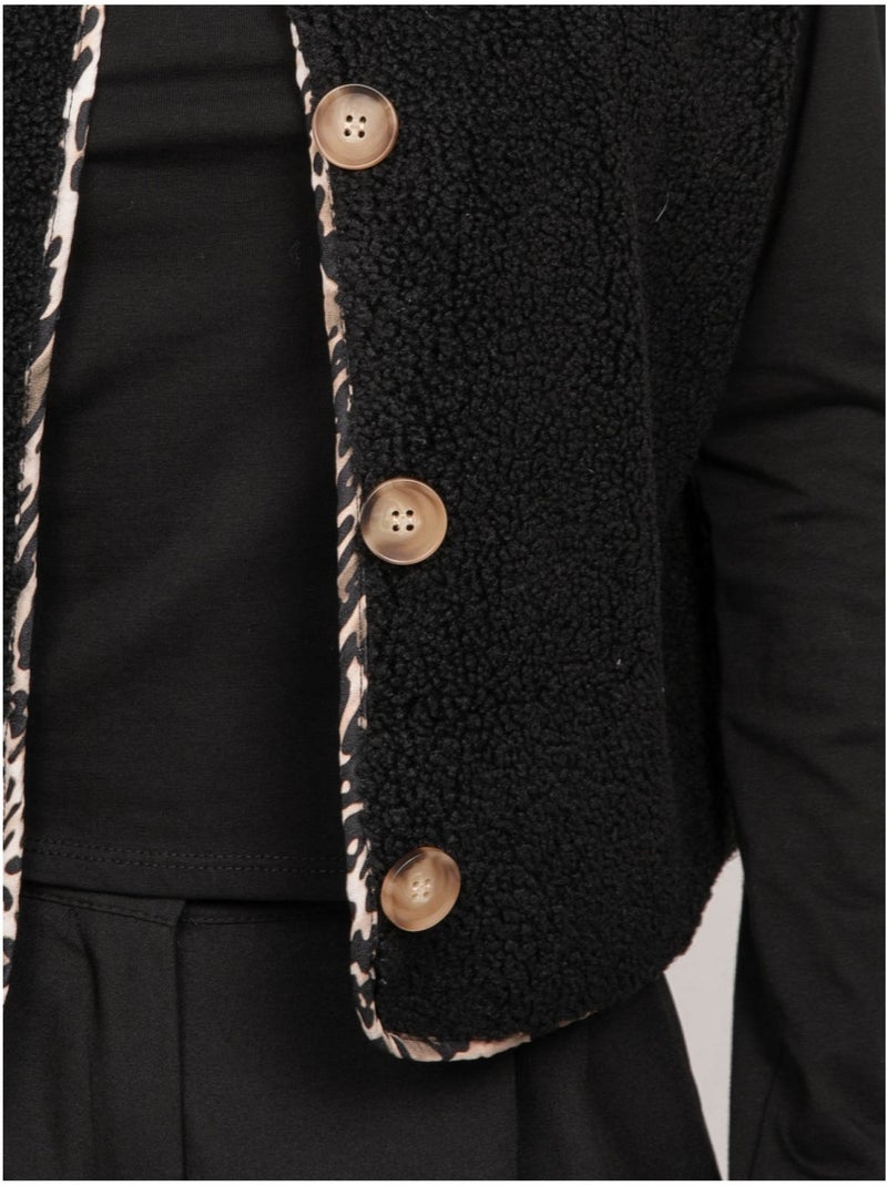 Chaleco de sherpa con acabados de leopardo umalia Negro - Kiabi