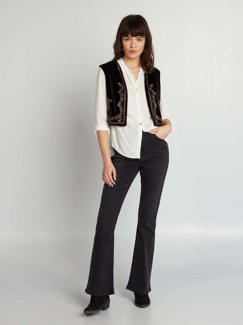 Chaleco de terciopelo bordado negro Mujer Kiabi