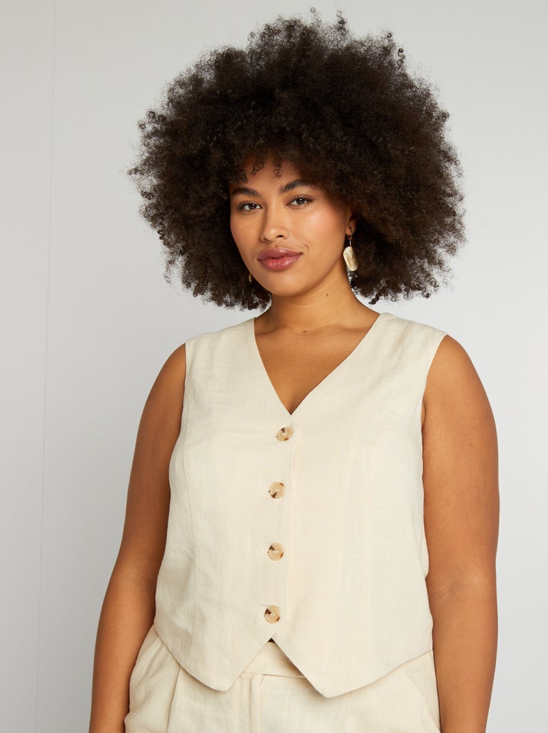 Chaleco de traje tipo camarero de mezcla de lino BEIGE - Kiabi