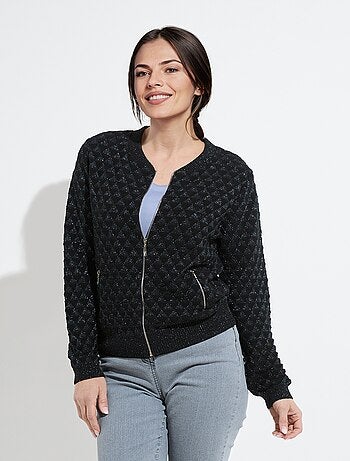 Chaleco estilo bomber con cremallera y punto brillante - Afibel