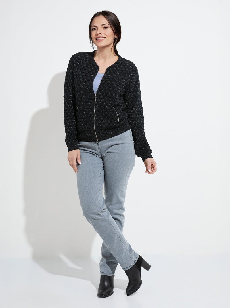 Chaleco estilo bomber con cremallera y punto brillante - Afibel Negro - Kiabi