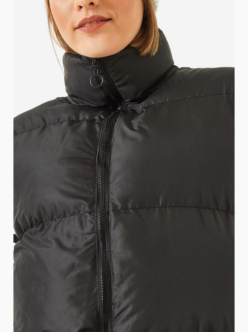 Chaleco largo de cuello mandarín con bolsillos dobles lucci Negro - Kiabi
