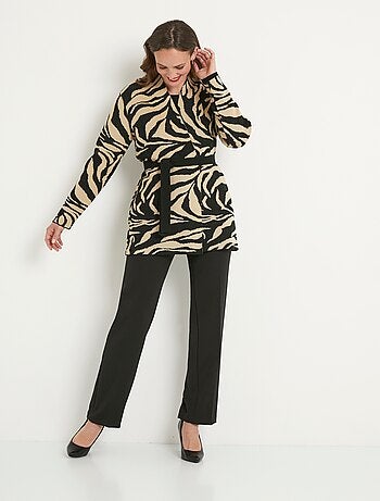 Chaleco largo de piel de animal en jacquard, de borde a borde - Afibel