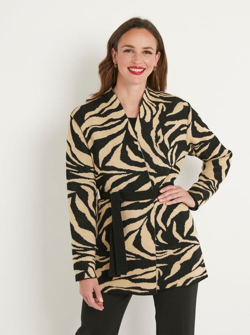 Chaleco largo de piel de animal en jacquard, de borde a borde - Afibel - Kiabi