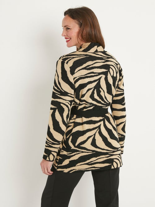 Chaleco largo de piel de animal en jacquard, de borde a borde - Afibel - Kiabi