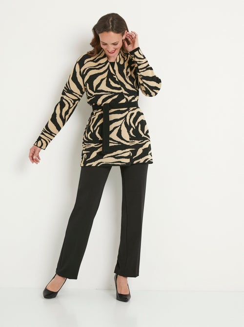 Chaleco largo de piel de animal en jacquard, de borde a borde - Afibel - Kiabi