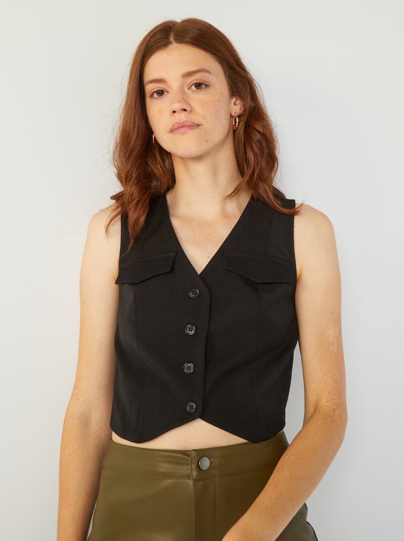 Chaleco liso con bolsillos negro - Kiabi
