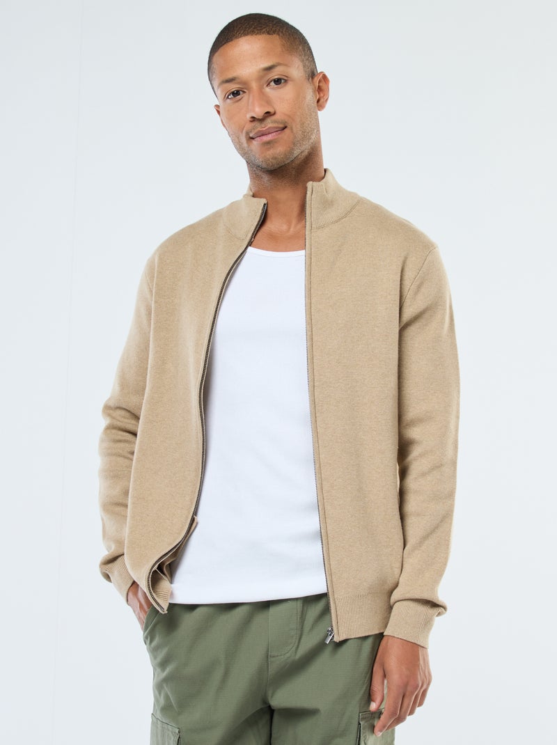 Chaleco liso con cremallera y cuello alto Beige - Kiabi