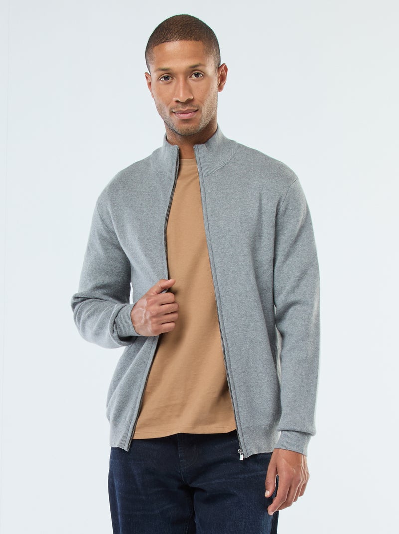 Chaleco liso con cremallera y cuello alto Gris - Kiabi
