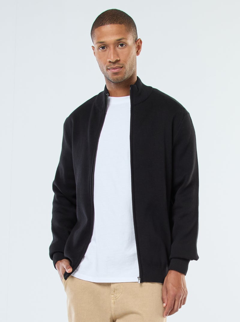 Chaleco liso con cremallera y cuello alto Negro - Kiabi