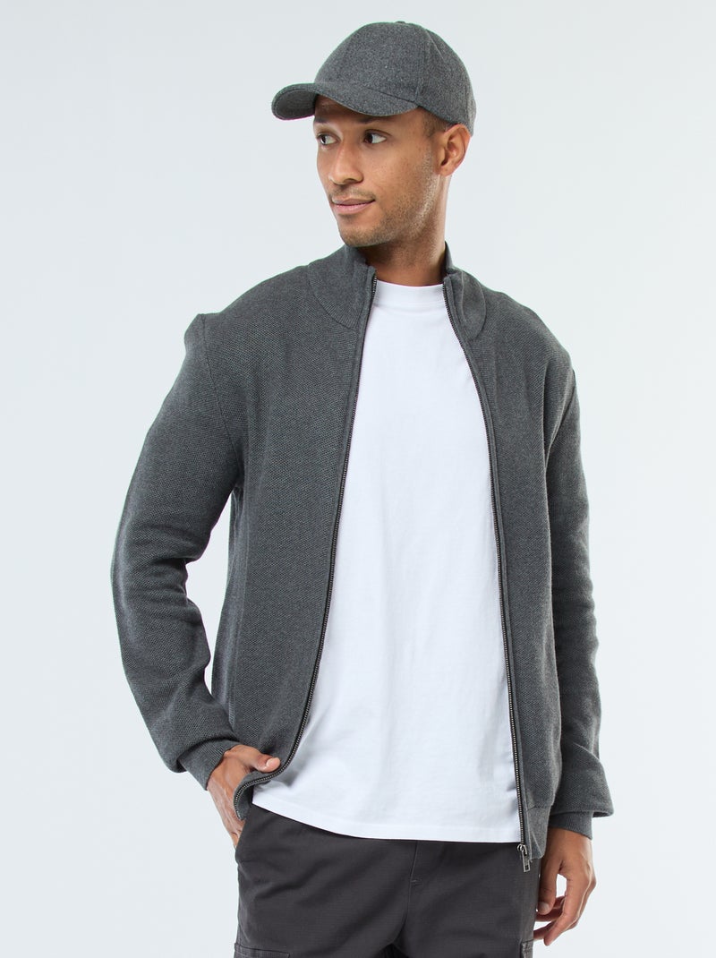 Chaleco liso de punto con 2 bolsillos y cuello alto Gris - Kiabi