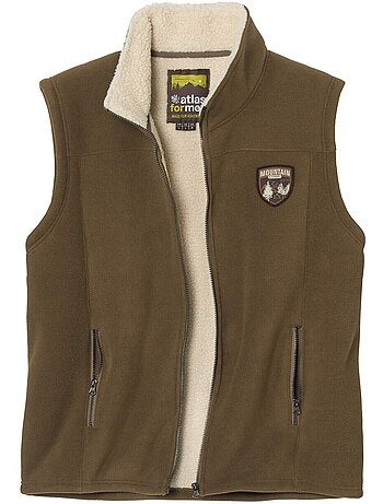 Chaleco polar sin mangas con cuello alto y cremallera, forrado de borreguito