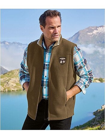 Chaleco polar sin mangas con cuello alto y cremallera, forrado de borreguito