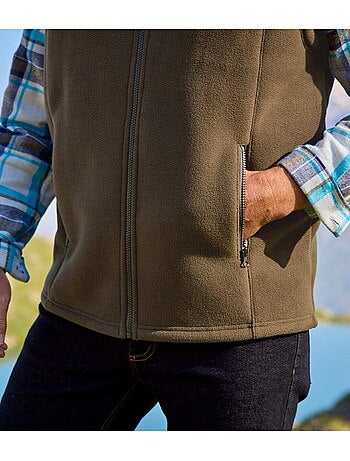 Chaleco polar sin mangas con cuello alto y cremallera, forrado de borreguito