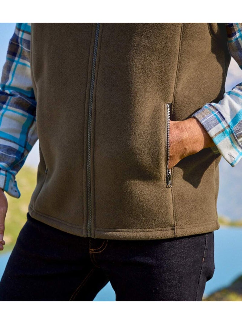 Chaleco polar sin mangas con cuello alto y cremallera, forrado de borreguito Taupe - Kiabi