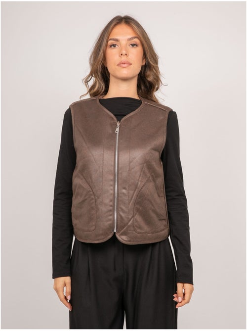 Chaleco reversible de antelina y pelo sintético umiya - Kiabi Chaleco reversible de antelina y pelo sintético umiya - Kiabi