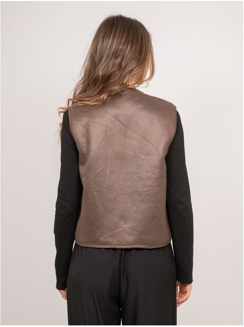 Chaleco reversible de antelina y pelo sintético umiya Marrón - Kiabi