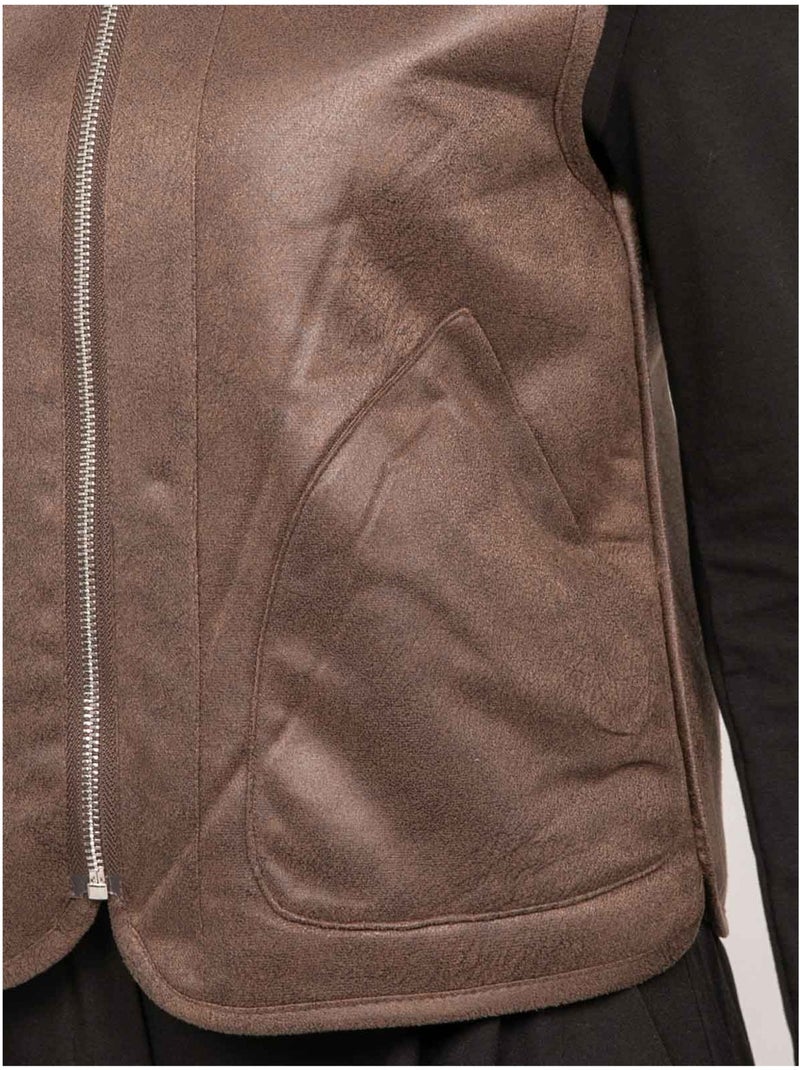 Chaleco reversible de antelina y pelo sintético umiya Marrón - Kiabi