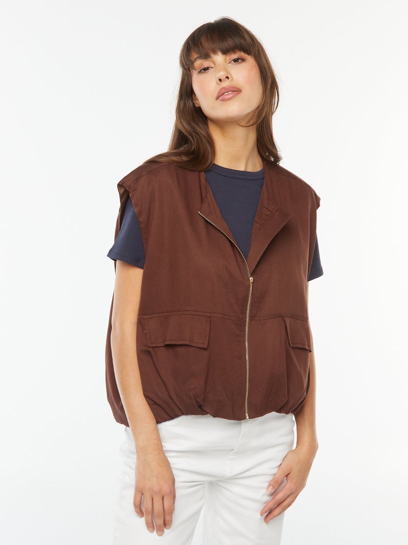 Chaleco satinado con cremallera Marron - Kiabi