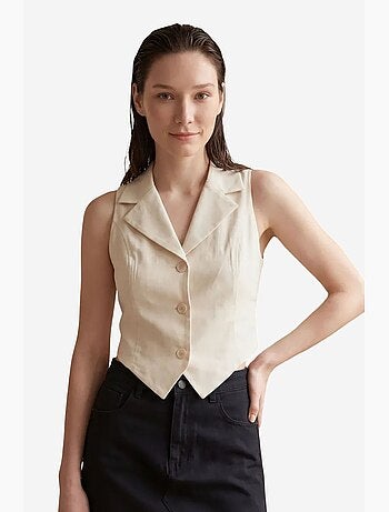 Chaleco sin mangas abotonado con cuello de chaqueta my fashion