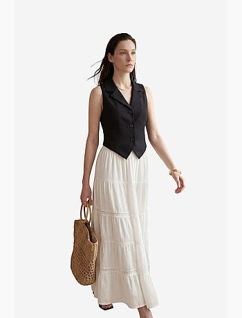 Chaleco sin mangas abotonado con cuello de chaqueta my fashion