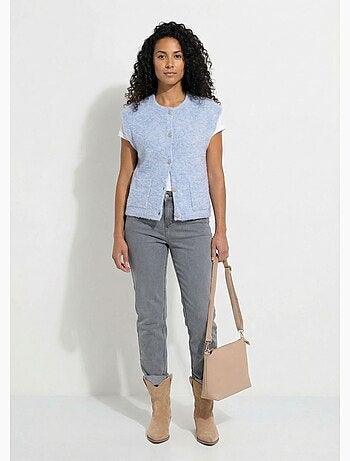 Chaleco sin mangas con botones dorados y punto bouclé - Afibel