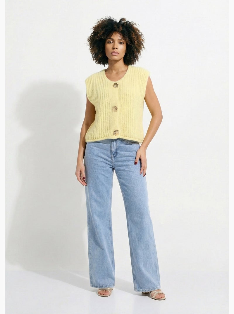 Chaleco sin mangas con botones joya - AFIBEL Amarillo - Kiabi