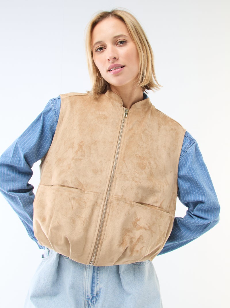 Chaleco sin mangas de ante sintético Beige - Kiabi