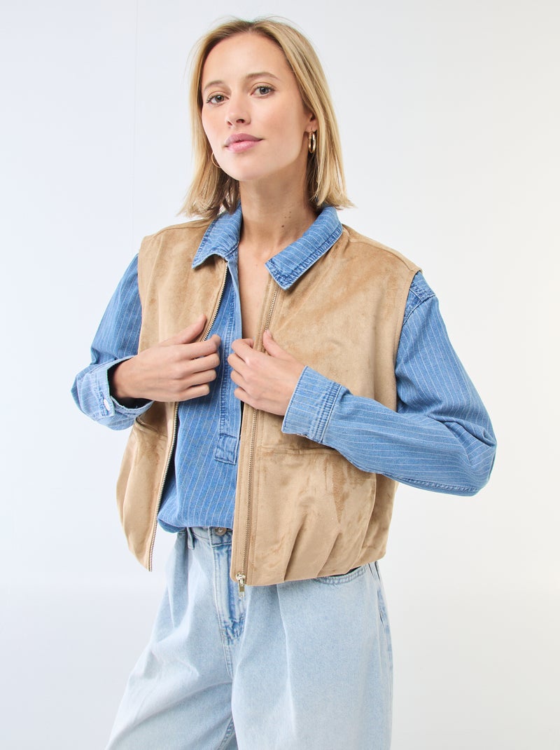 Chaleco sin mangas de ante sintético Beige - Kiabi