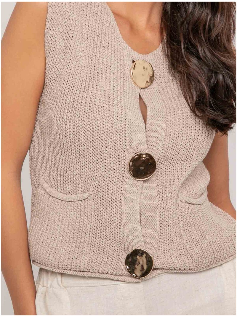 Chaleco sin mangas de punto KOLZA Beige - Kiabi