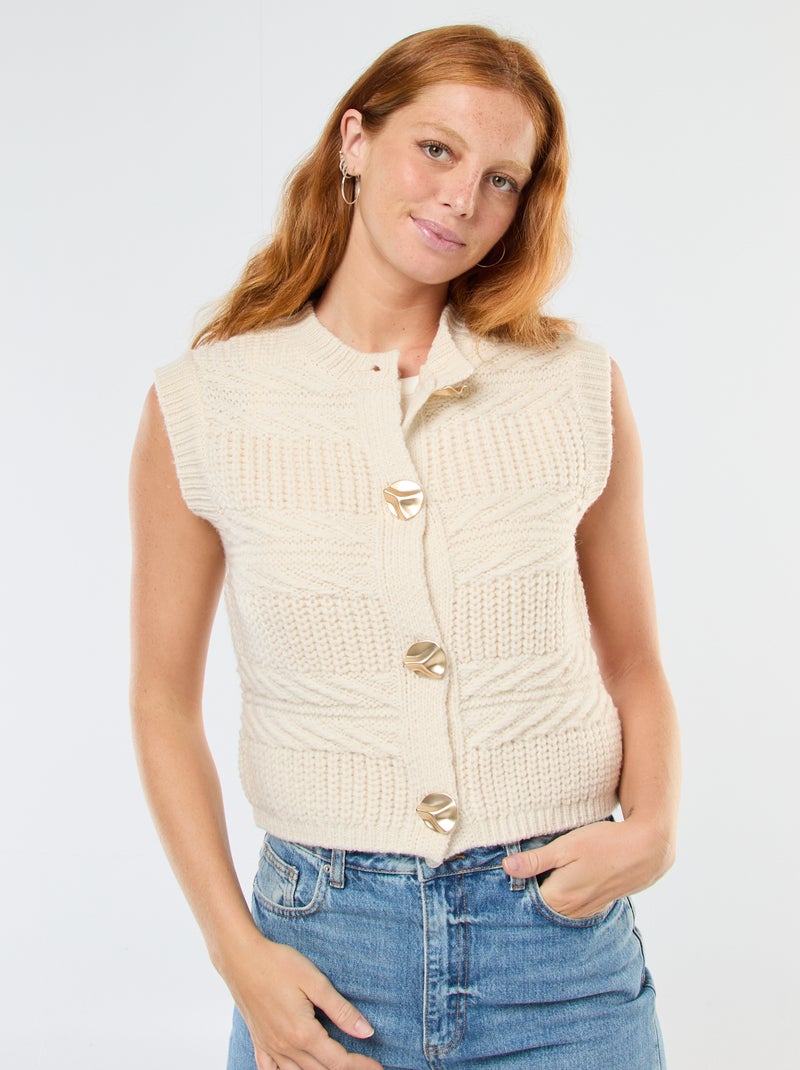 Chaleco sin mangas de punto trenzado Blanco - Kiabi