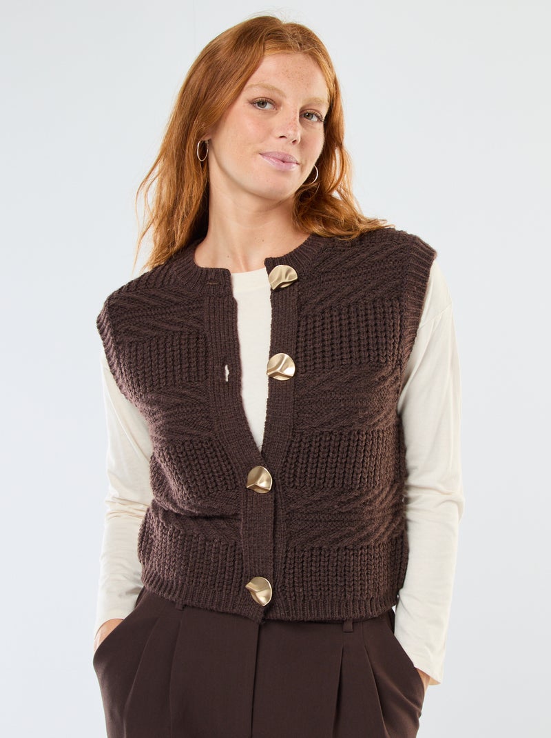 Chaleco sin mangas de punto trenzado Marron - Kiabi