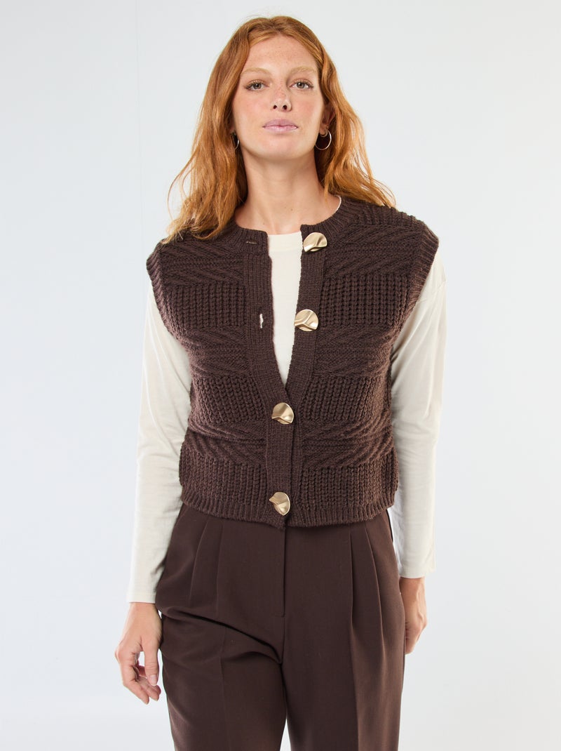 Chaleco sin mangas de punto trenzado Marron - Kiabi