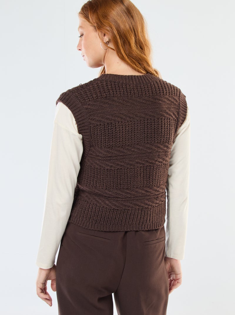 Chaleco sin mangas de punto trenzado Marron - Kiabi