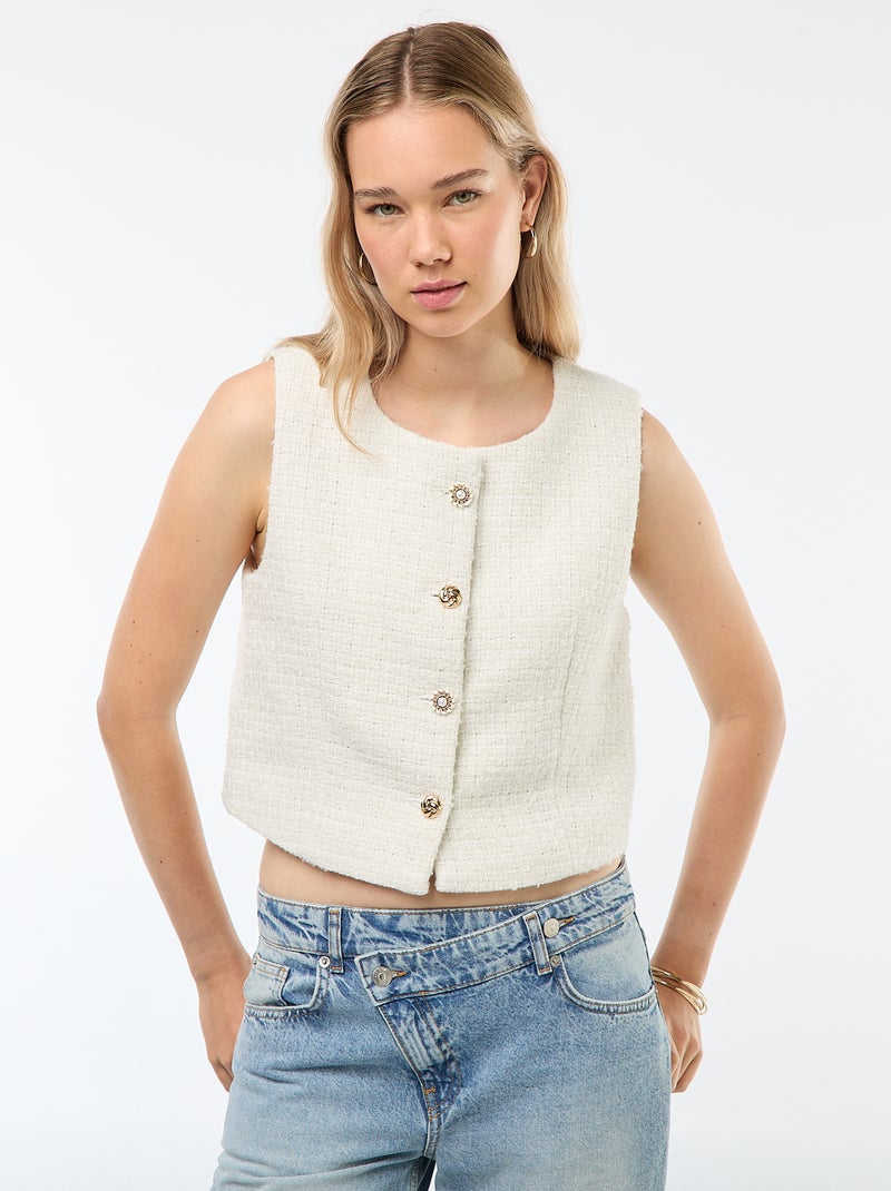 Chaleco sin mangas de tweed con botones fantasía Beige - Kiabi