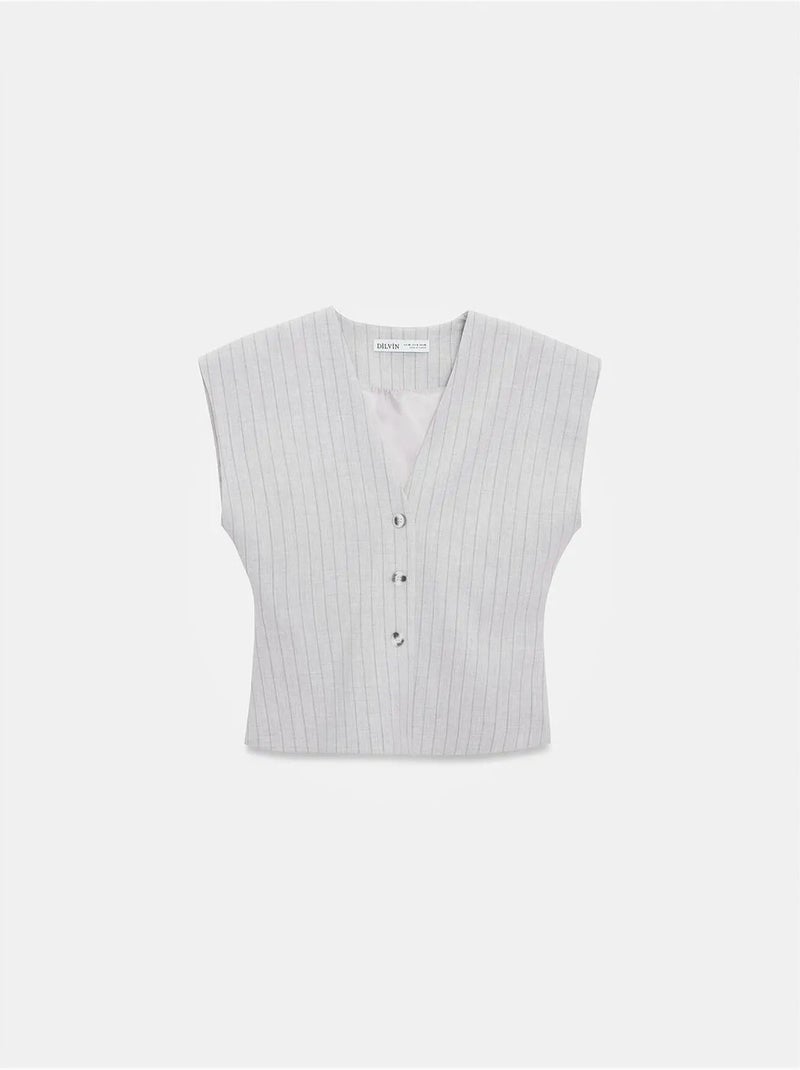 Chaleco tejido a rayas con cuello en v dilvin Gris claro - Kiabi