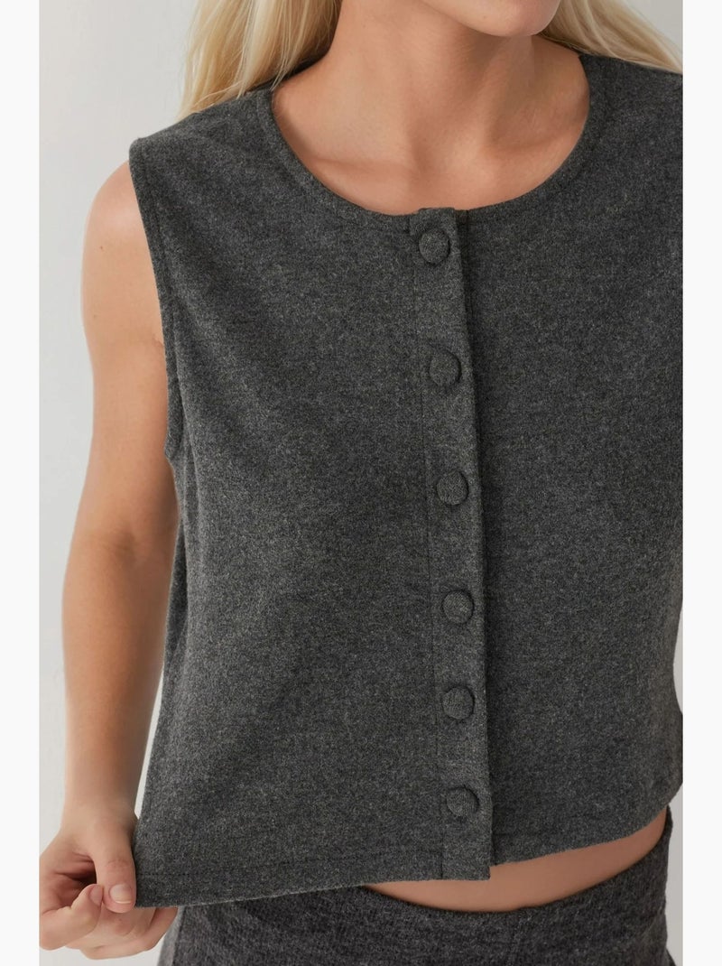 Chaleco texturizado de cuello redondo sin mangas con detalle de botones hiccup Gris negro - Kiabi