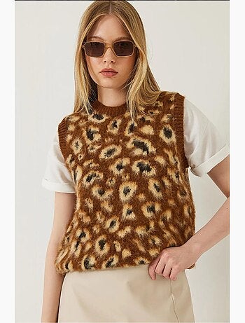 Chaleco tipo suéter con estampado de leopardo cepillado lucci