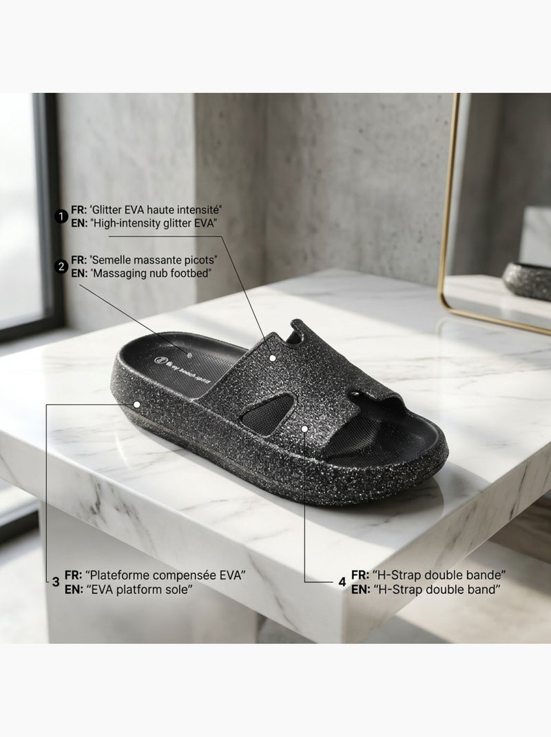 Chancla Glitter H-Strap EVA 6 Colores OZABI Negro - Kiabi