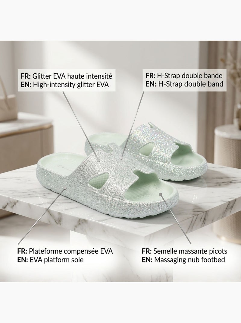 Chancla Glitter H-Strap EVA 6 Colores OZABI Verde - Kiabi