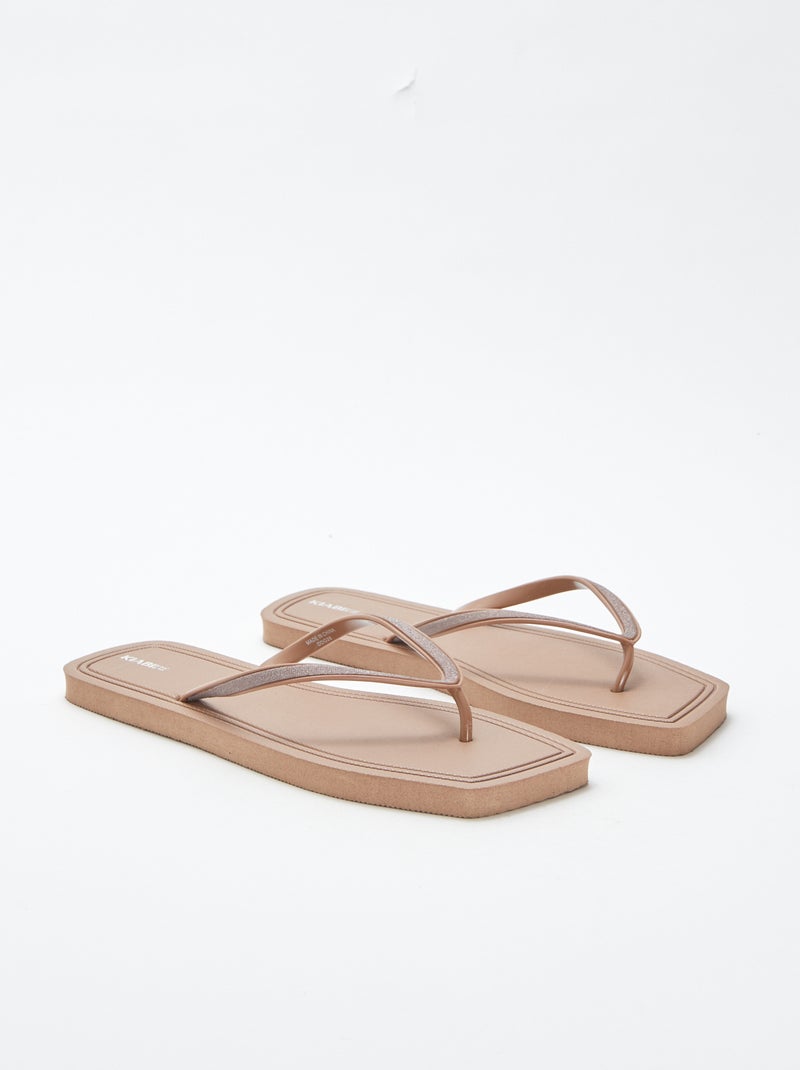 Chanclas con puntera cuadrada y detalles brillantes MARRON - Kiabi