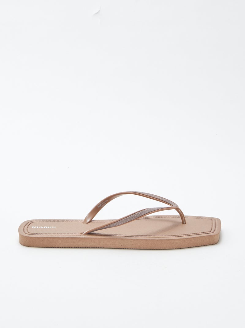 Chanclas con puntera cuadrada y detalles brillantes MARRON - Kiabi
