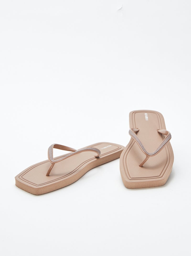 Chanclas con puntera cuadrada y detalles brillantes MARRON - Kiabi