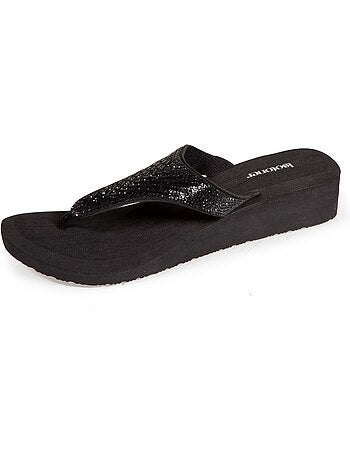Chanclas con tacón de 4 cm, ancho, empeine de abalorios isotoner
