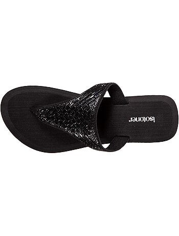 Chanclas con tacón de 4 cm, ancho, empeine de abalorios isotoner