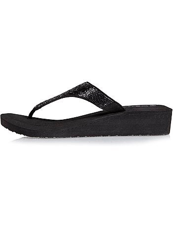 Chanclas con tacón de 4 cm, ancho, empeine de abalorios isotoner